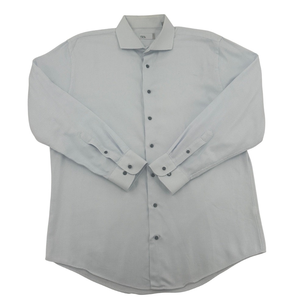 Nordstrom Rack Trim Fit Gingham Dress Shirt Blue White Long Sleeve Mens 17 34 35
